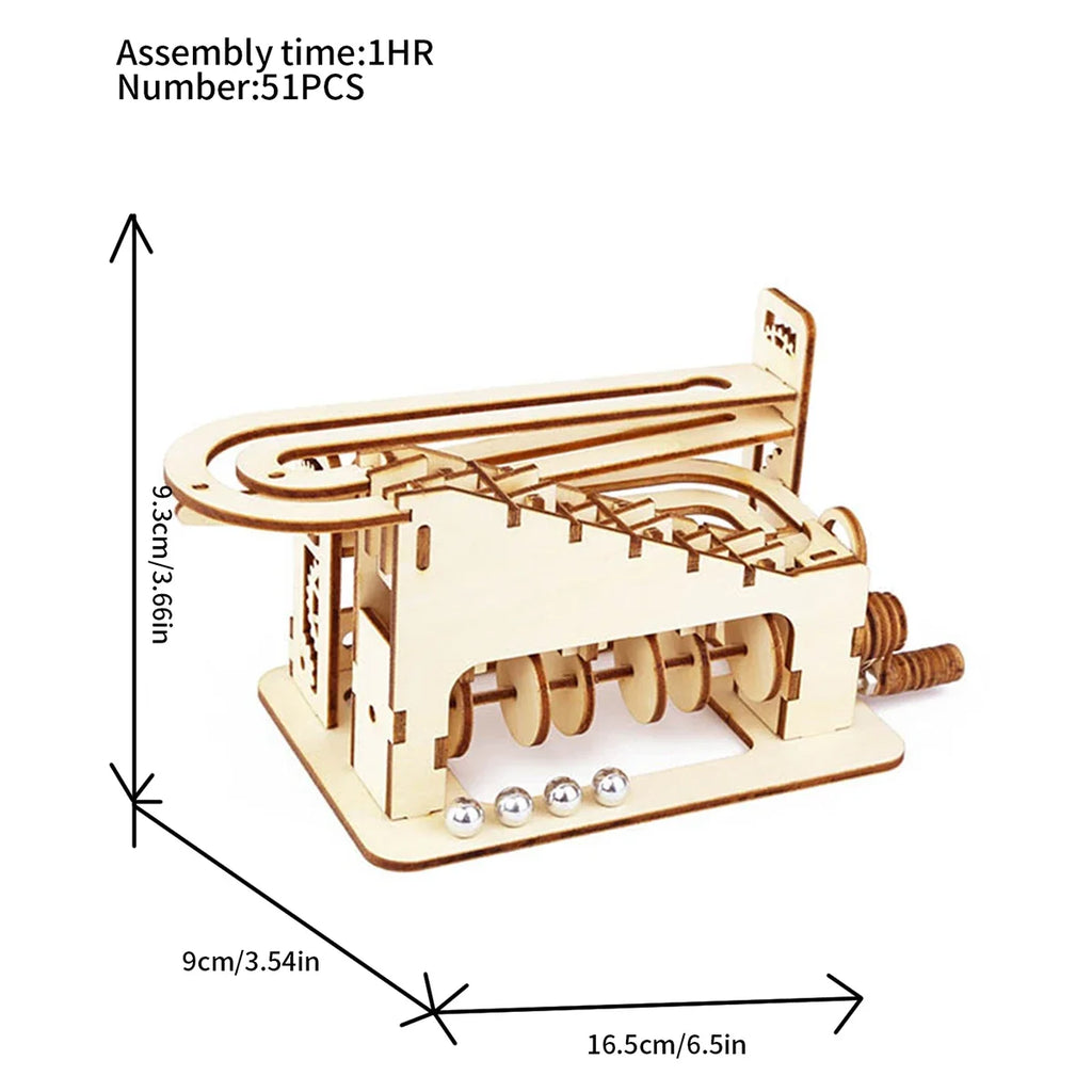 3D Wooden Marble Run Puzzle Kit - DIY Spiral Track Building Set for Adults & Teens | Mechanical Engineering Model STEM Project Ages 14+