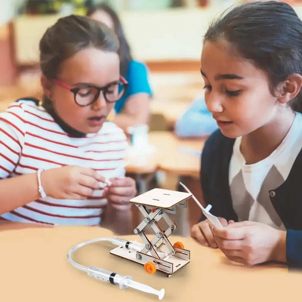 Hydraulic Lift Science Kit for Kids - DIY Educational Physics Experiment Toy | Wooden Building Model for School Projects Ages 6+ | Atmospheric Pressure Learning Set