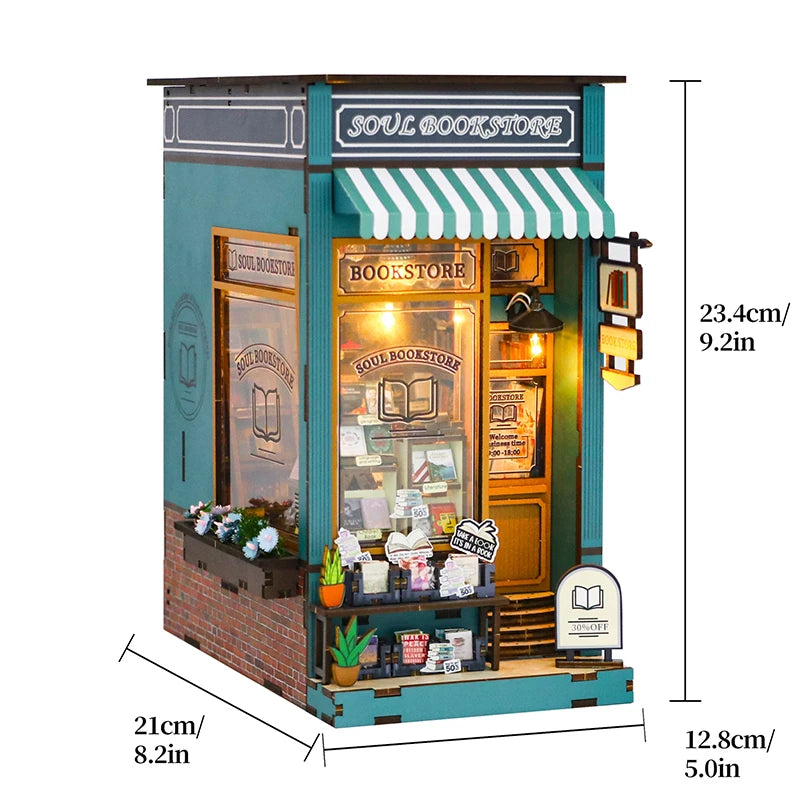 DIY Book Nook Kit for Bookshelves | 3D Wooden Puzzle Diorama with LED Light | Unique Gift for Adult Book Lovers