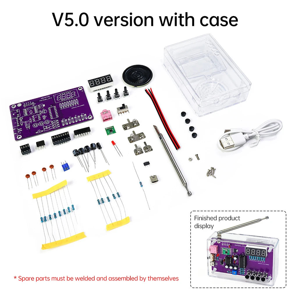 DIY FM Radio Kit 87-108MHz - Electronic Assembly Project with LED Display & Volume Control | RDA5807 Radio Module Building Kit for Learning