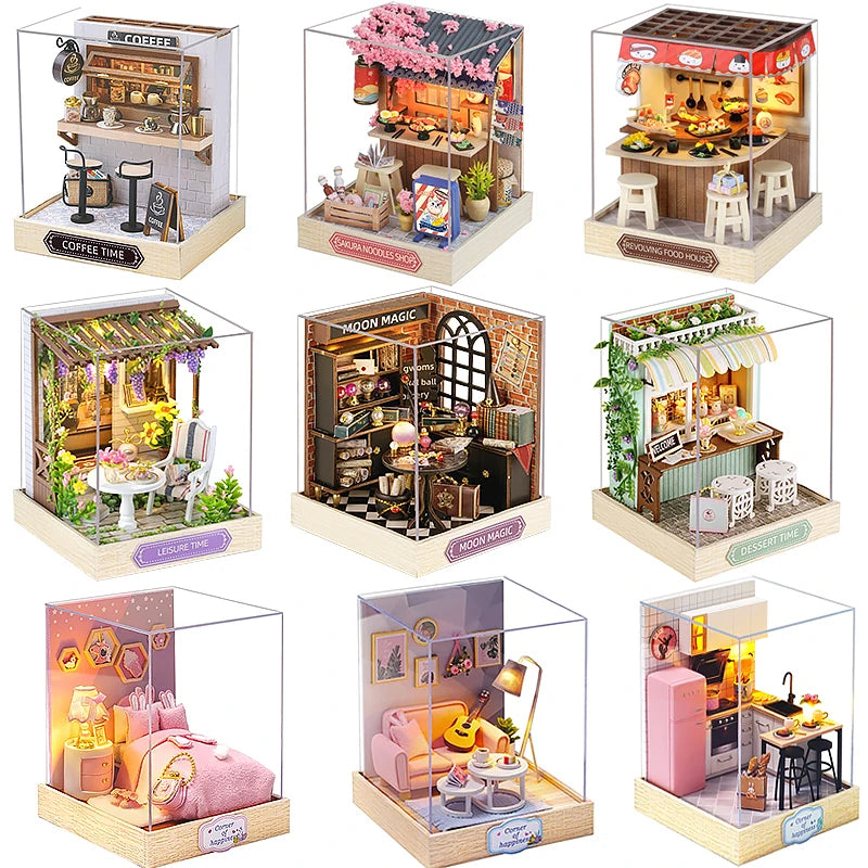 Mini DIY Dollhouse Kit with Dust Cover - 3D Wooden Assembly Model Building Set | Complete Bedroom Room Decoration & Birthday Gift 14+