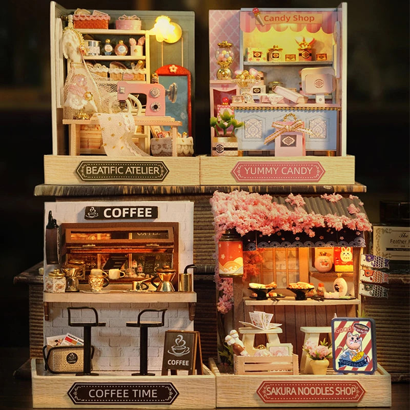 Premium Wooden Miniature Dollhouse Kit with Dust Cover - DIY Assembly Model Building Set | Complete Furniture & Instructions | Birthday Gift for Ages 8+