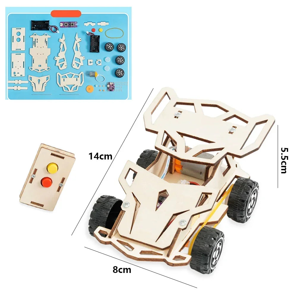 DIY Wooden Remote Control Car Kit - Four Wheel Drive Racing Assembly Model | Educational Science Experiment Building Toy for Kids Ages 6+