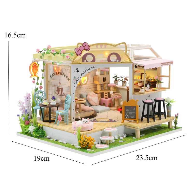 Mini Dollhouse DIY Kit with LED Lights - 3D Wooden Puzzle House Building Set with Furniture for Adults & Teens 14+ | Home Decor Model