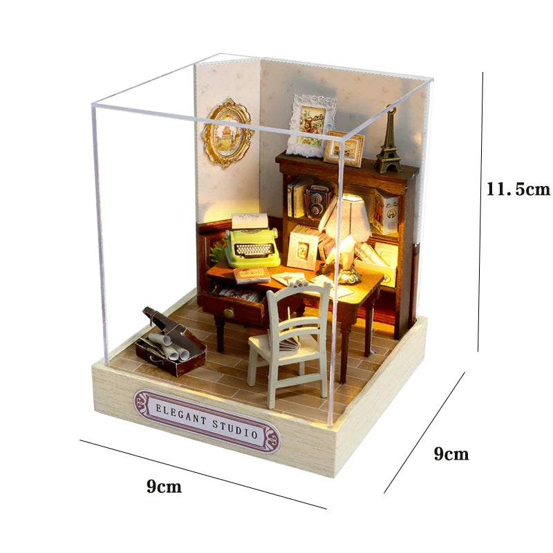 Premium Wooden Miniature Dollhouse Kit with Dust Cover - DIY Assembly Model Building Set | Complete Furniture & Instructions | Birthday Gift for Ages 8+