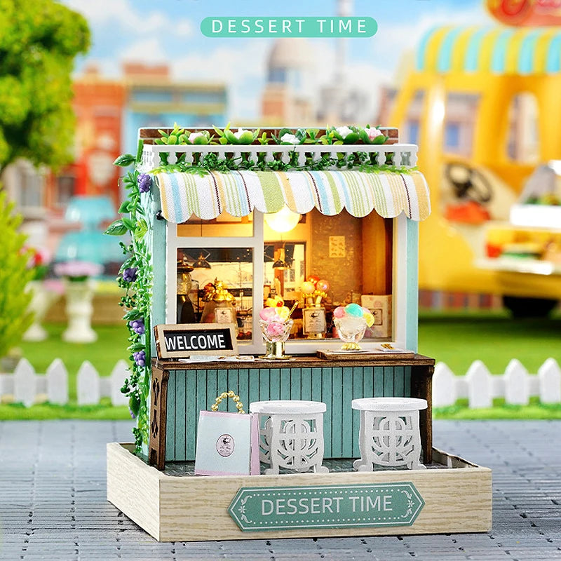 Premium Wooden Miniature Dollhouse Kit with Dust Cover - DIY Assembly Model Building Set | Complete Furniture & Instructions | Birthday Gift for Ages 8+