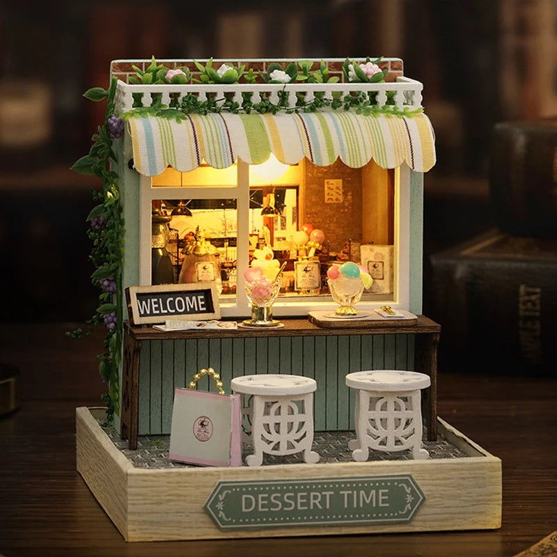 Premium Wooden Miniature Dollhouse Kit with Dust Cover - DIY Assembly Model Building Set | Complete Furniture & Instructions | Birthday Gift for Ages 8+