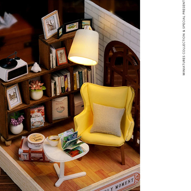 Premium Wooden Miniature Dollhouse Kit with Dust Cover - DIY Assembly Model Building Set | Complete Furniture & Instructions | Birthday Gift for Ages 8+
