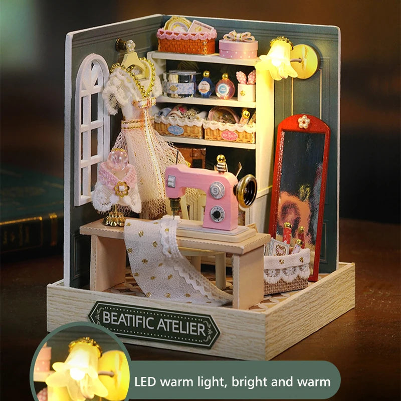 Premium Wooden Miniature Dollhouse Kit with Dust Cover - DIY Assembly Model Building Set | Complete Furniture & Instructions | Birthday Gift for Ages 8+