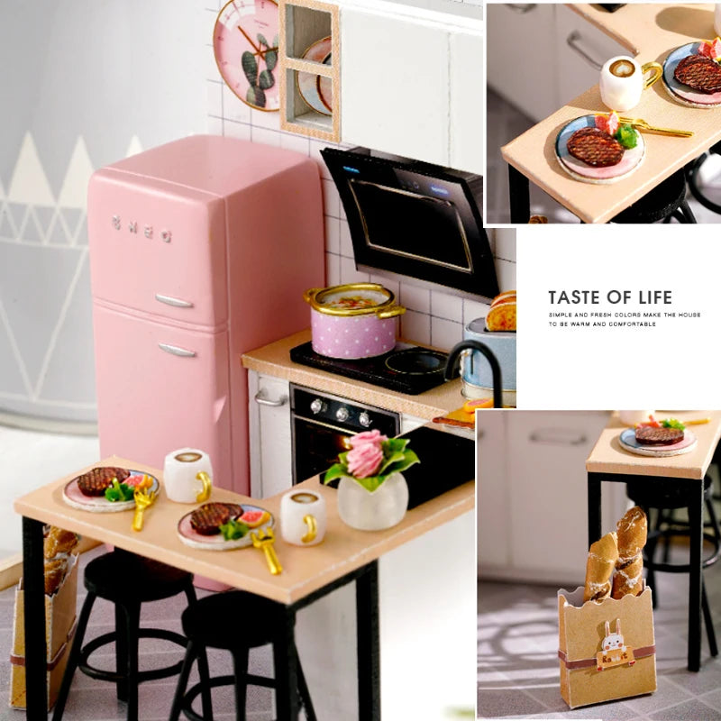 Premium Wooden Miniature Dollhouse Kit with Dust Cover - DIY Assembly Model Building Set | Complete Furniture & Instructions | Birthday Gift for Ages 8+