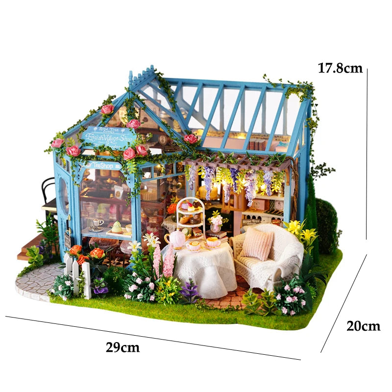 DIY Flower House Dollhouse Kit with LED Lights - Wooden 3D Miniature Building Set | Handmade Craft Model for Adults & Teens 14+ | Creative Assembly Toy
