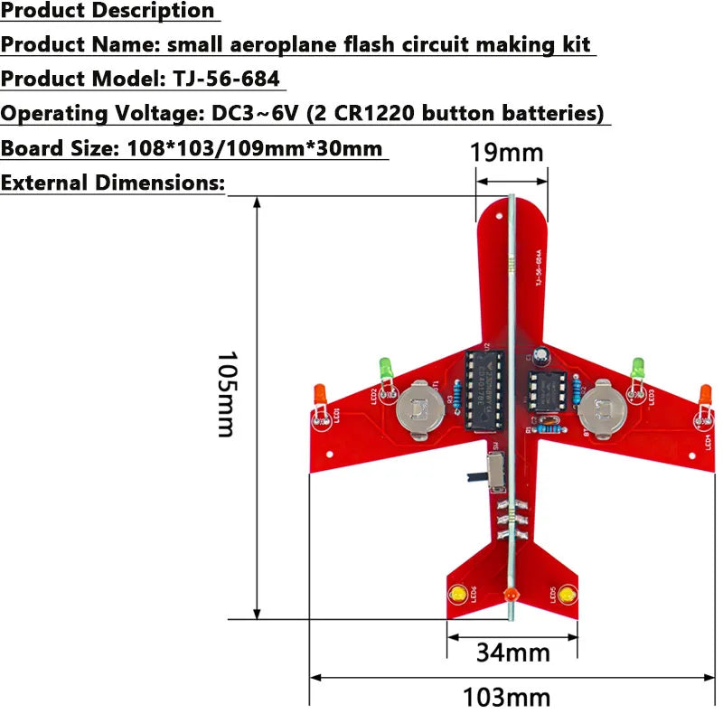 DIY Electronics Kit - LED Airplane Circuit Board | CD4017 Flow Lamp Soldering Practice Kit | Flashing LED PCB Assembly Project
