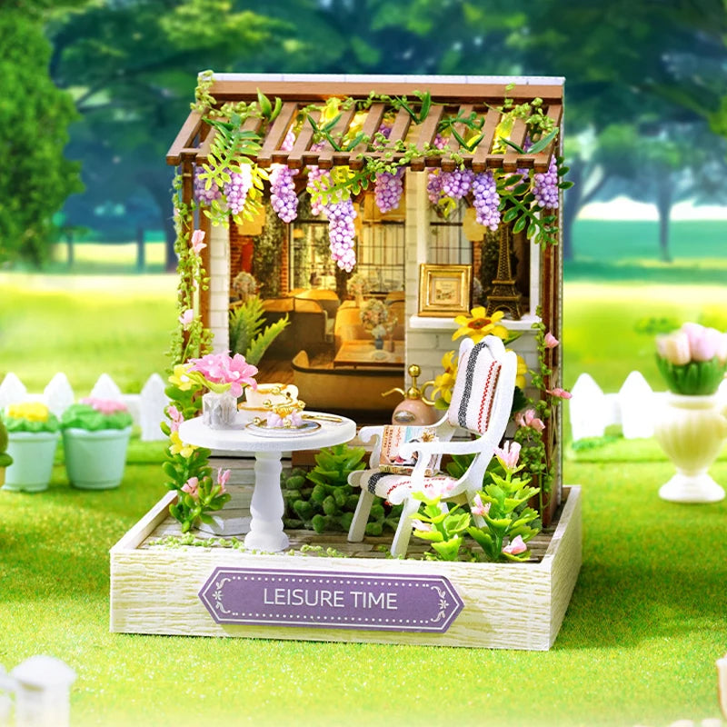 Premium Wooden Miniature Dollhouse Kit with Dust Cover - DIY Assembly Model Building Set | Complete Furniture & Instructions | Birthday Gift for Ages 8+