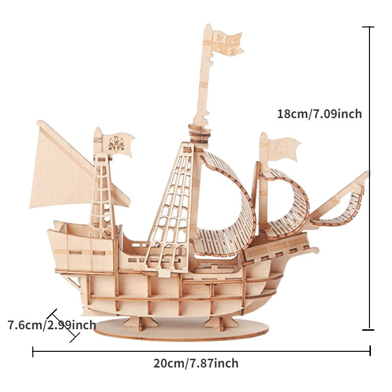 3D Wooden Sailboat Puzzle Model Kit - DIY Assembly Craft Project | Desktop Decoration & Educational Gift for Ages 6+ | Premium Wood Construction Set