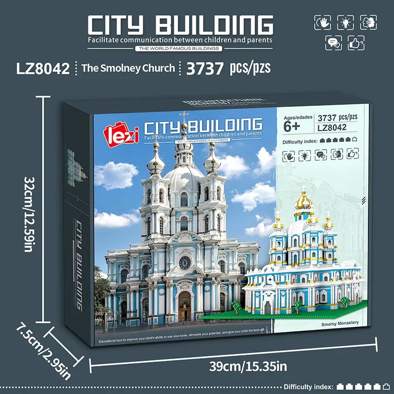 3737PCS Smolny Cathedral Building Blocks Set - World Famous Architecture Model Kit, Micro Bricks DIY Street View Puzzle - Educational Toys for Kids 6+, Teens, Adults - Holiday Birthday Gift