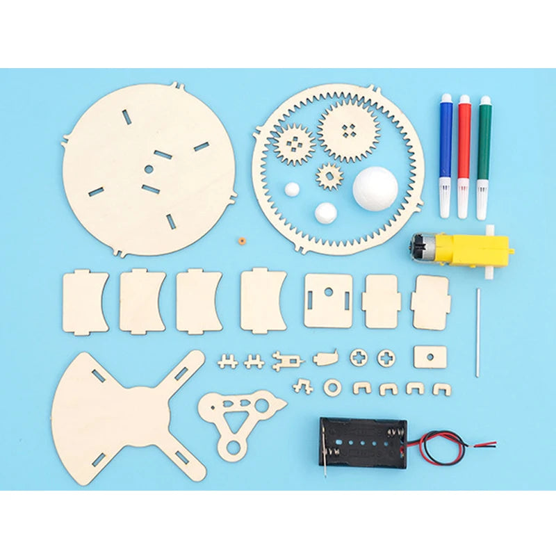 DIY Solar System Model Kit - Motorized Wooden Planetary Movement Set | Educational Science Toy for Kids 6-12 | Sun Earth Moon Assembly Project