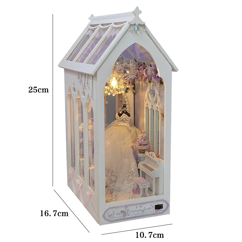 DIY Book Nook Shelf Insert Kit with LED Lights - 3D Wooden Miniature Diorama | Bookend Dollhouse Assembly Model | Christmas Gift for Book Lovers 14+