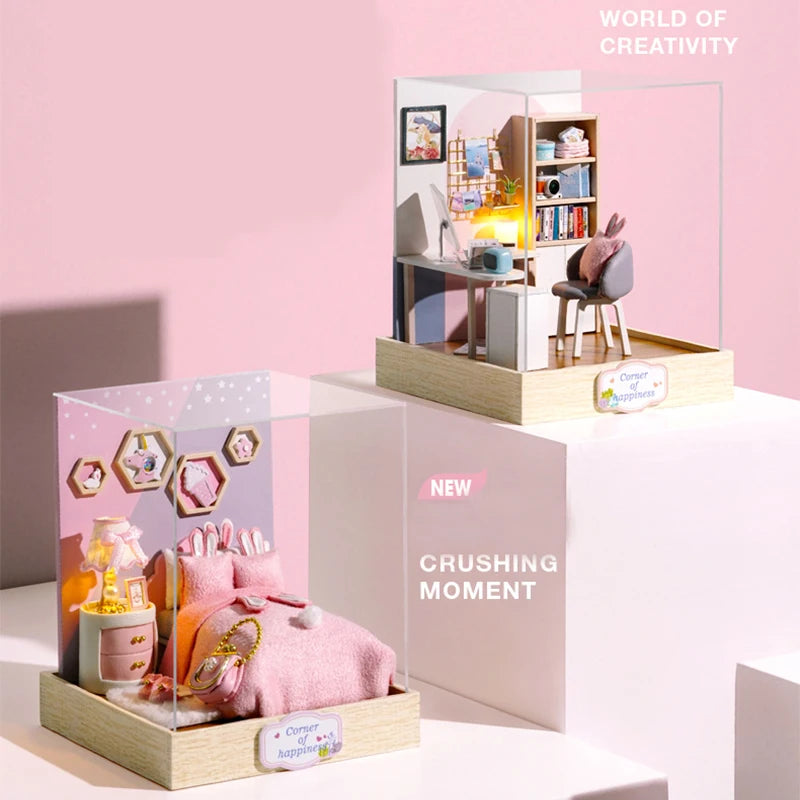 Premium Wooden Miniature Dollhouse Kit with Dust Cover - DIY Assembly Model Building Set | Complete Furniture & Instructions | Birthday Gift for Ages 8+