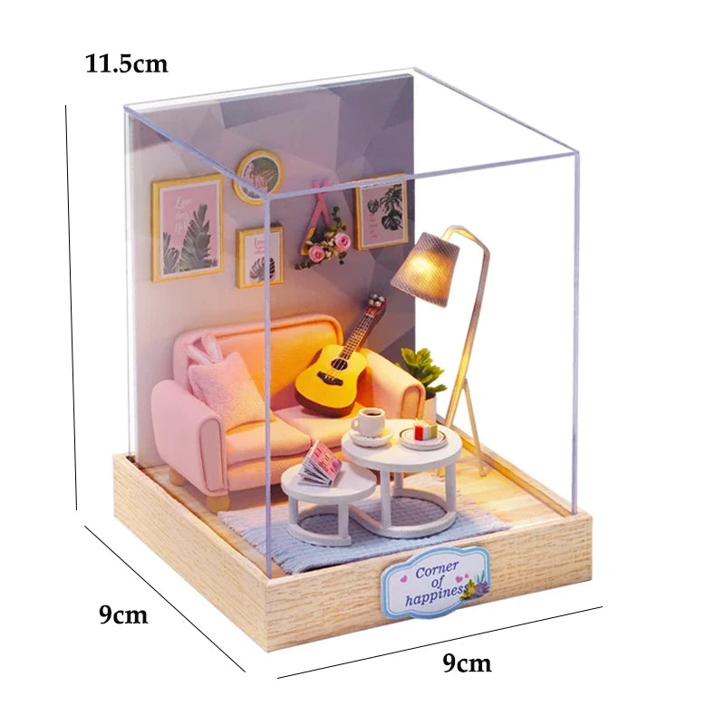 Premium Wooden Miniature Dollhouse Kit with Dust Cover - DIY Assembly Model Building Set | Complete Furniture & Instructions | Birthday Gift for Ages 8+