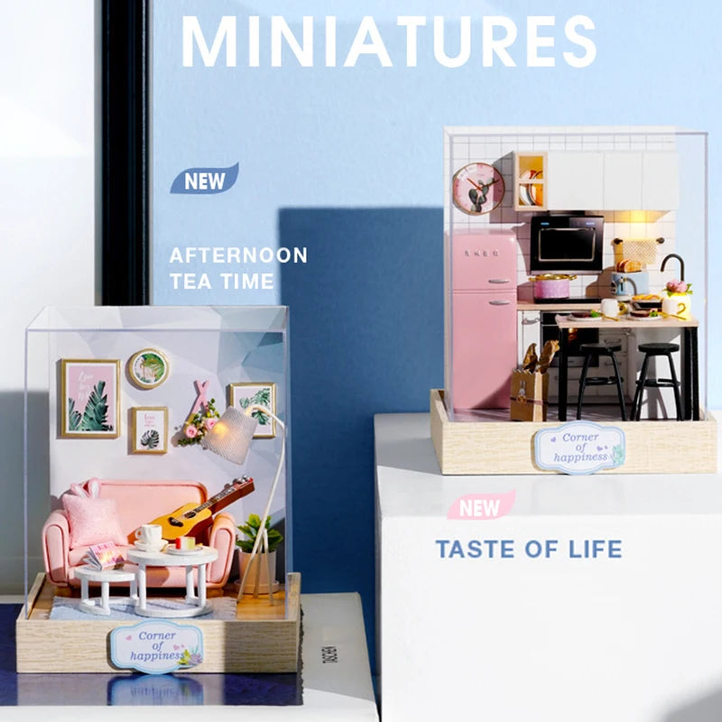 Premium Wooden Miniature Dollhouse Kit with Dust Cover - DIY Assembly Model Building Set | Complete Furniture & Instructions | Birthday Gift for Ages 8+