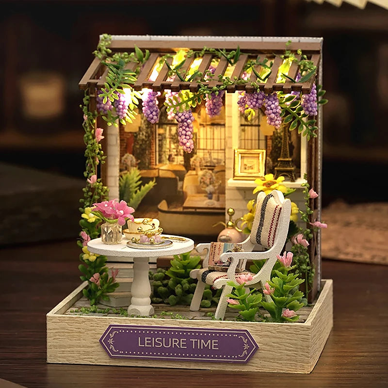 Premium Wooden Miniature Dollhouse Kit with Dust Cover - DIY Assembly Model Building Set | Complete Furniture & Instructions | Birthday Gift for Ages 8+