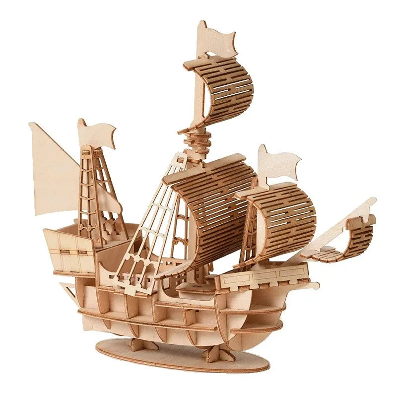 3D Wooden Sailboat Puzzle Model Kit - DIY Assembly Craft Project | Desktop Decoration & Educational Gift for Ages 6+ | Premium Wood Construction Set