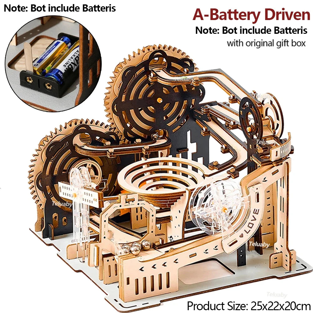 3D Wooden Marble Run Puzzle Kit - DIY Mechanical Engineering Building Set | STEAM Educational Toy for Kids & Adults | Birthday Gift Ages 3+