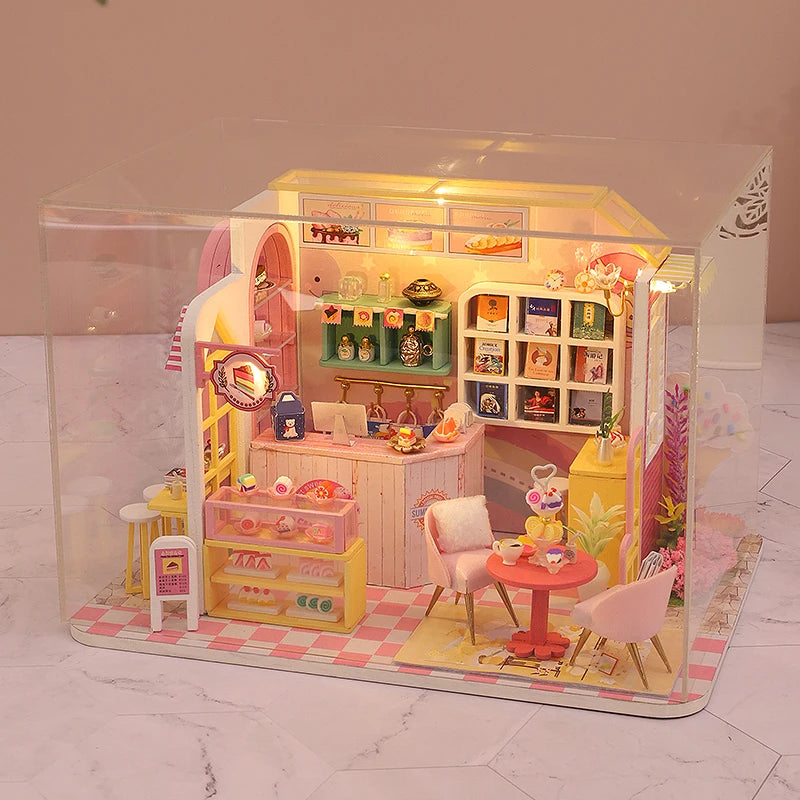 DIY Flower House Dollhouse Kit with LED Lights - Wooden 3D Miniature Building Set | Handmade Craft Model for Adults & Teens 14+ | Creative Assembly Toy