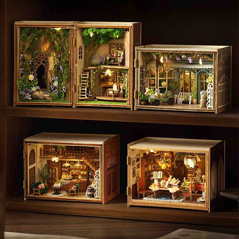 DIY Wooden Miniature Dollhouse Kit with LED Lighting & Furniture - 3D Assembly Model Building Set | Adult Craft Project & Home Decor Gift 14+