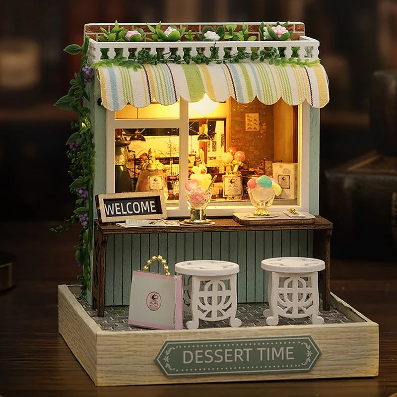 Premium Wooden Miniature Dollhouse Kit with Dust Cover - DIY Assembly Model Building Set | Complete Furniture & Instructions | Birthday Gift for Ages 8+