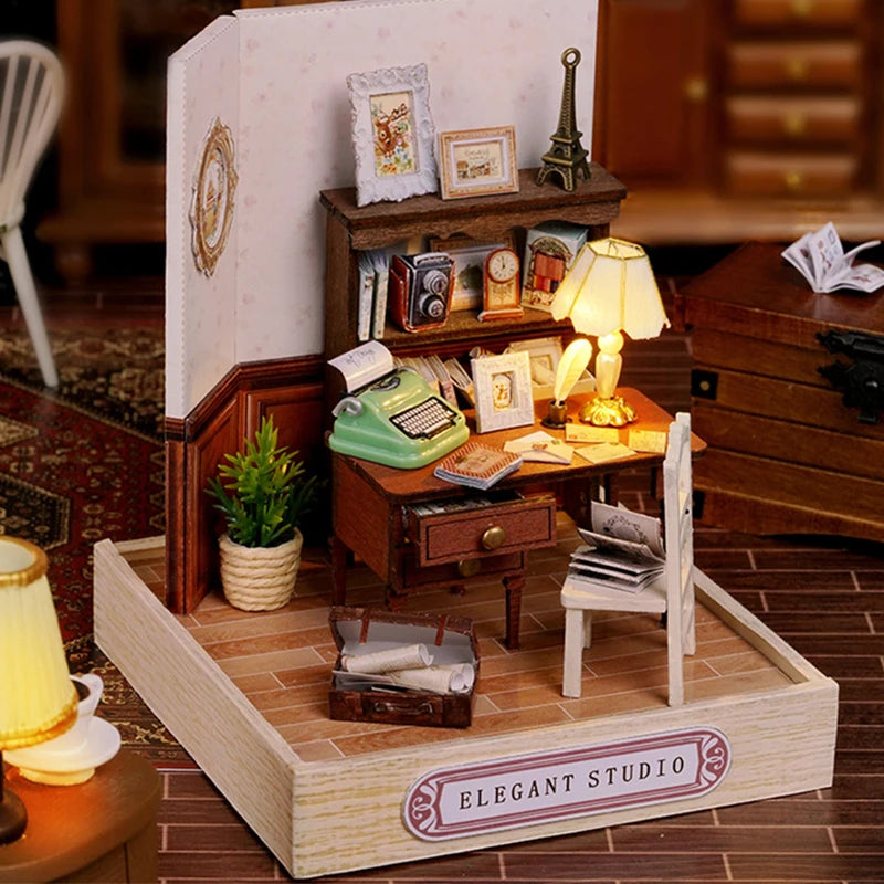 Premium Wooden Miniature Dollhouse Kit with Dust Cover - DIY Assembly Model Building Set | Complete Furniture & Instructions | Birthday Gift for Ages 8+