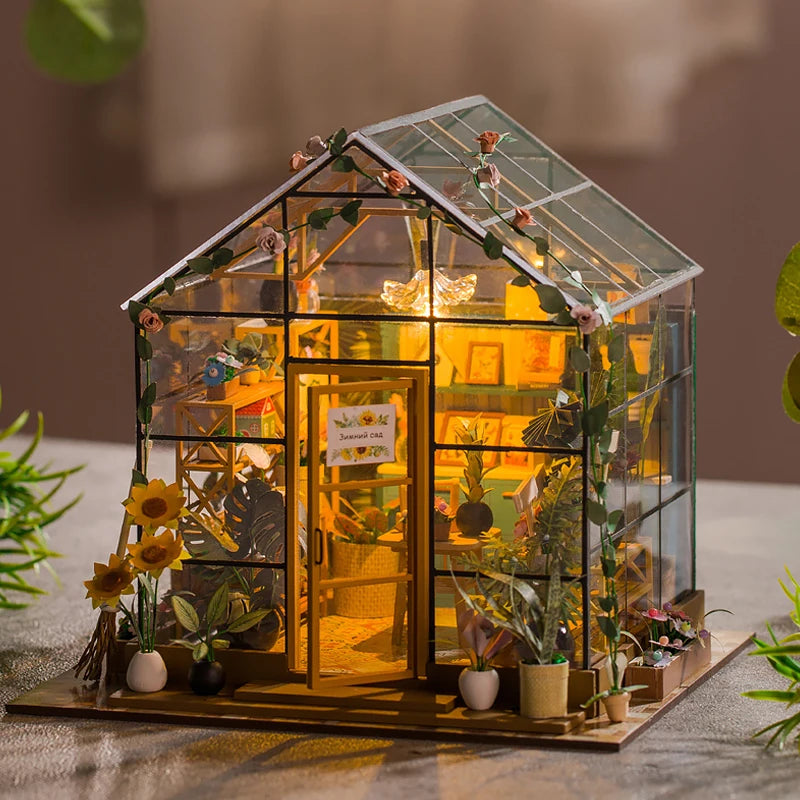 DIY Flower House Dollhouse Kit with LED Lights - Wooden 3D Miniature Building Set | Handmade Craft Model for Adults & Teens 14+ | Creative Assembly Toy