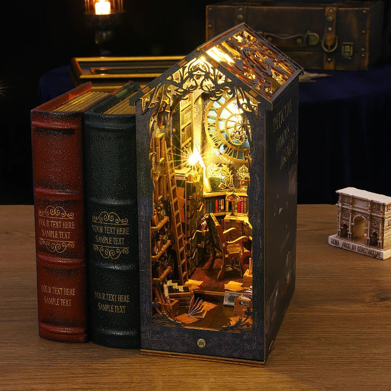 DIY Book Nook Kit for Bookshelves | 3D Wooden Puzzle Diorama with LED Light | Unique Gift for Adult Book Lovers