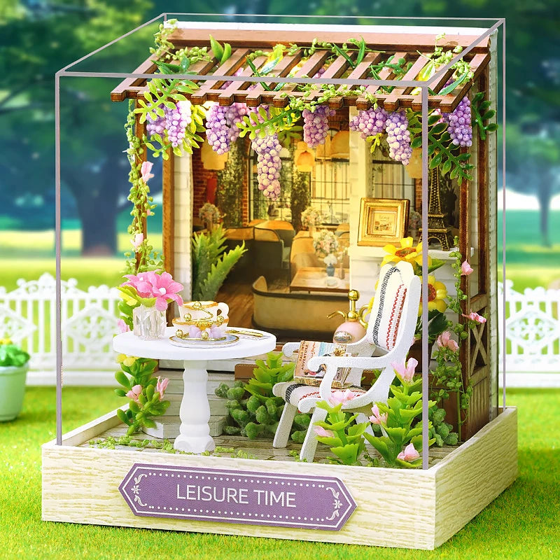 Mini DIY Dollhouse Kit with Dust Cover - 3D Wooden Assembly Model Building Set | Complete Bedroom Room Decoration & Birthday Gift 14+