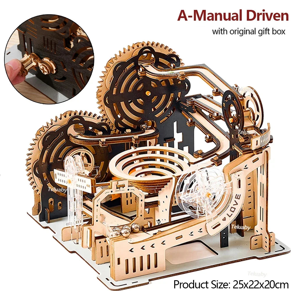 3D Wooden Marble Run Puzzle Kit - DIY Mechanical Engineering Building Set | STEAM Educational Toy for Kids & Adults | Birthday Gift Ages 3+