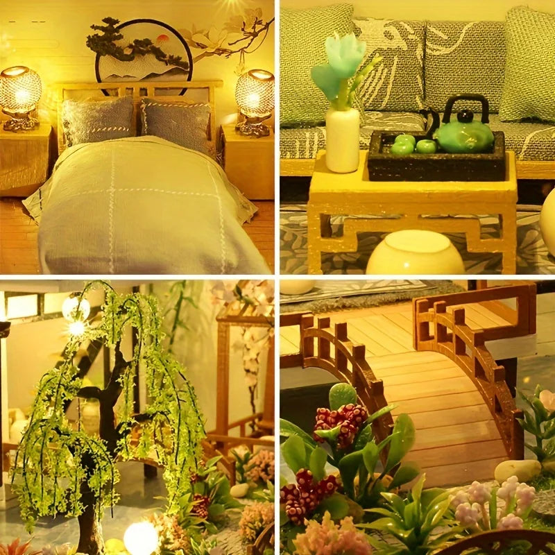 DIY Wooden Dollhouse Kit - Miniature 3D Puzzle Assembly Model, Pastoral Architecture Micro House with Accessories - Birthday Christmas Gifts for Teens, Adults, Home Decor Collectible