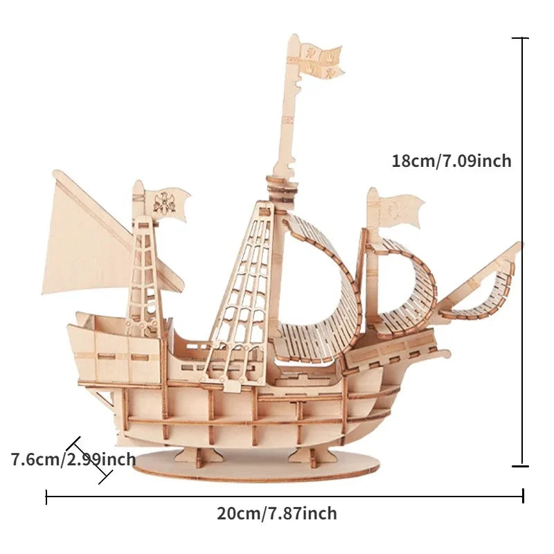 3D Wooden Sailboat Puzzle Model Kit - DIY Assembly Craft Project | Desktop Decoration & Educational Gift for Ages 6+ | Premium Wood Construction Set