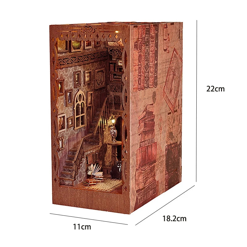 DIY Book Nook Kit for Bookshelves | 3D Wooden Puzzle Diorama with LED Light | Unique Gift for Adult Book Lovers