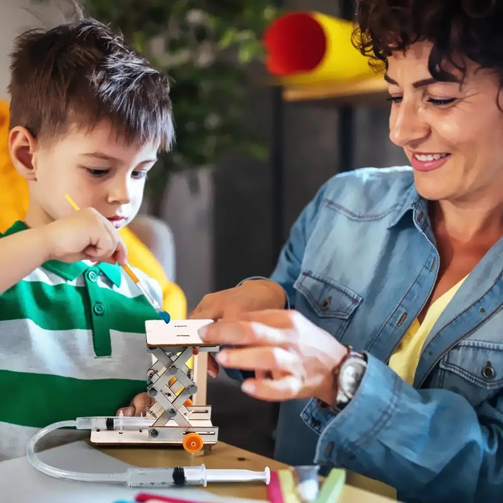 Hydraulic Lift Science Kit for Kids - DIY Educational Physics Experiment Toy | Wooden Building Model for School Projects Ages 6+ | Atmospheric Pressure Learning Set