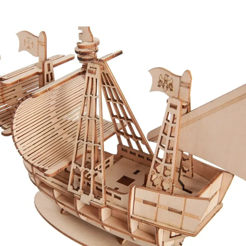 3D Wooden Sailboat Puzzle Model Kit - DIY Assembly Craft Project | Desktop Decoration & Educational Gift for Ages 6+ | Premium Wood Construction Set