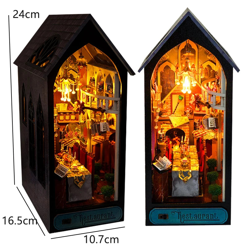 DIY Book Nook Kit for Bookshelves | 3D Wooden Puzzle Diorama with LED Light | Unique Gift for Adult Book Lovers