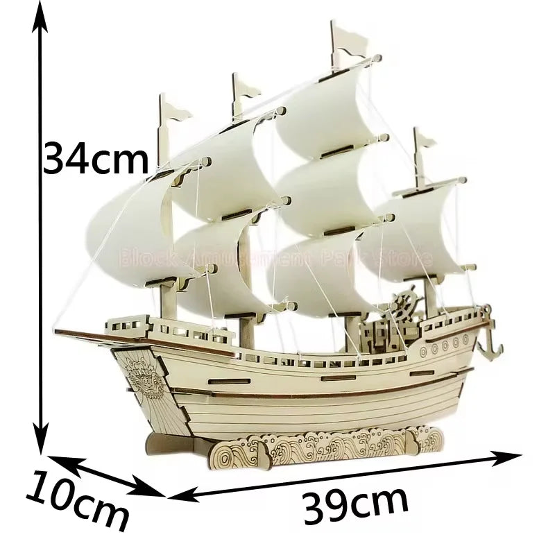 3D Wooden Sailboat Puzzle Model Kit - DIY Assembly Craft Project | Desktop Decoration & Educational Gift for Ages 6+ | Premium Wood Construction Set