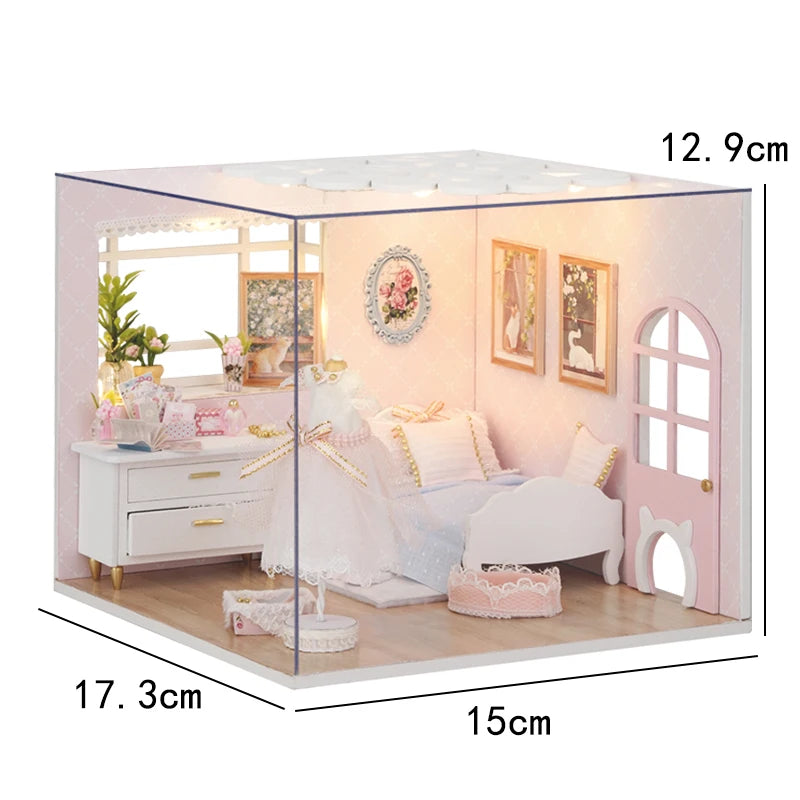 DIY Miniature Dollhouse Kit with LED Lights | 3D Wooden Puzzle Room Box with Furniture | Holiday & Birthday Gift for Adults