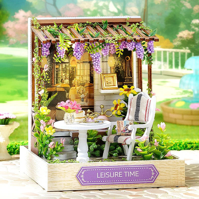 Premium Wooden Miniature Dollhouse Kit with Dust Cover - DIY Assembly Model Building Set | Complete Furniture & Instructions | Birthday Gift for Ages 8+
