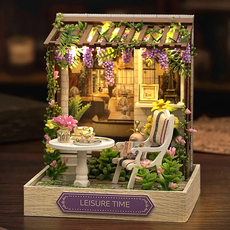 Premium Wooden Miniature Dollhouse Kit with Dust Cover - DIY Assembly Model Building Set | Complete Furniture & Instructions | Birthday Gift for Ages 8+