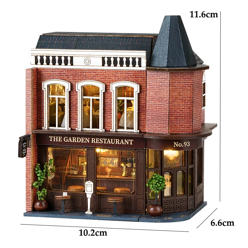 Zuuton DIY Mini Wooden Dollhouse Kit with Furniture & LED Lights - Pink Princess Villa Miniature House Assembly Model, Casa Doll House Toys - Birthday Gift for Girls, Teens, Adults 14+