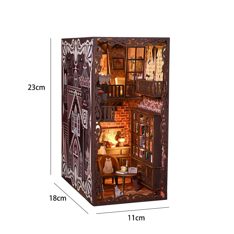 DIY Book Nook Kit for Bookshelves | 3D Wooden Puzzle Diorama with LED Light | Unique Gift for Adult Book Lovers