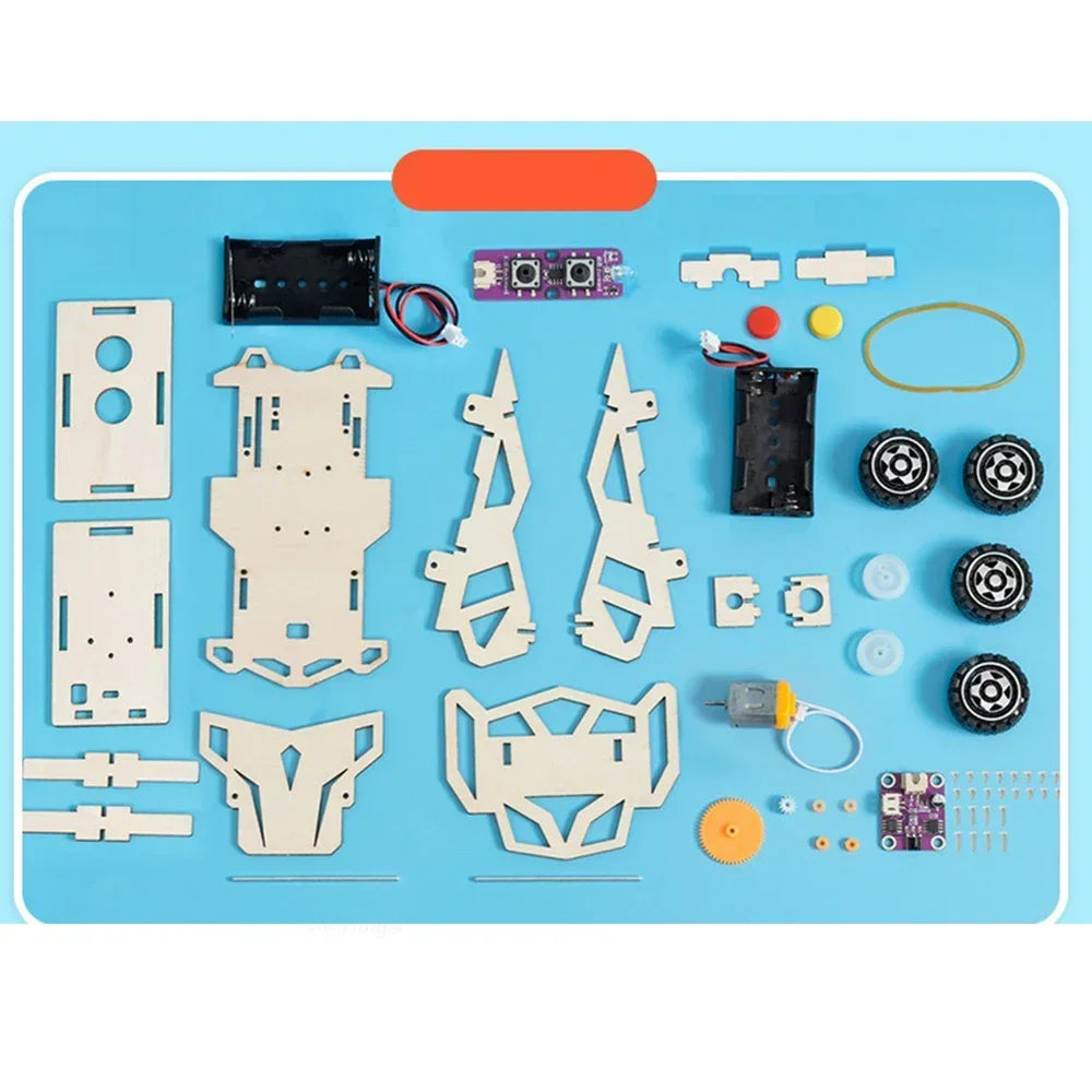 DIY Wooden Remote Control Car Kit - Four Wheel Drive Racing Assembly Model | Educational Science Experiment Building Toy for Kids Ages 6+