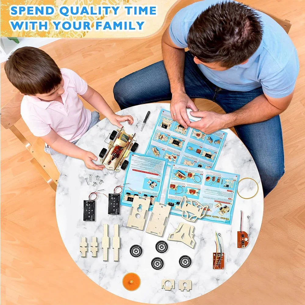 DIY Wooden Remote Control Car Kit - Four Wheel Drive Racing Assembly Model | Educational Science Experiment Building Toy for Kids Ages 6+