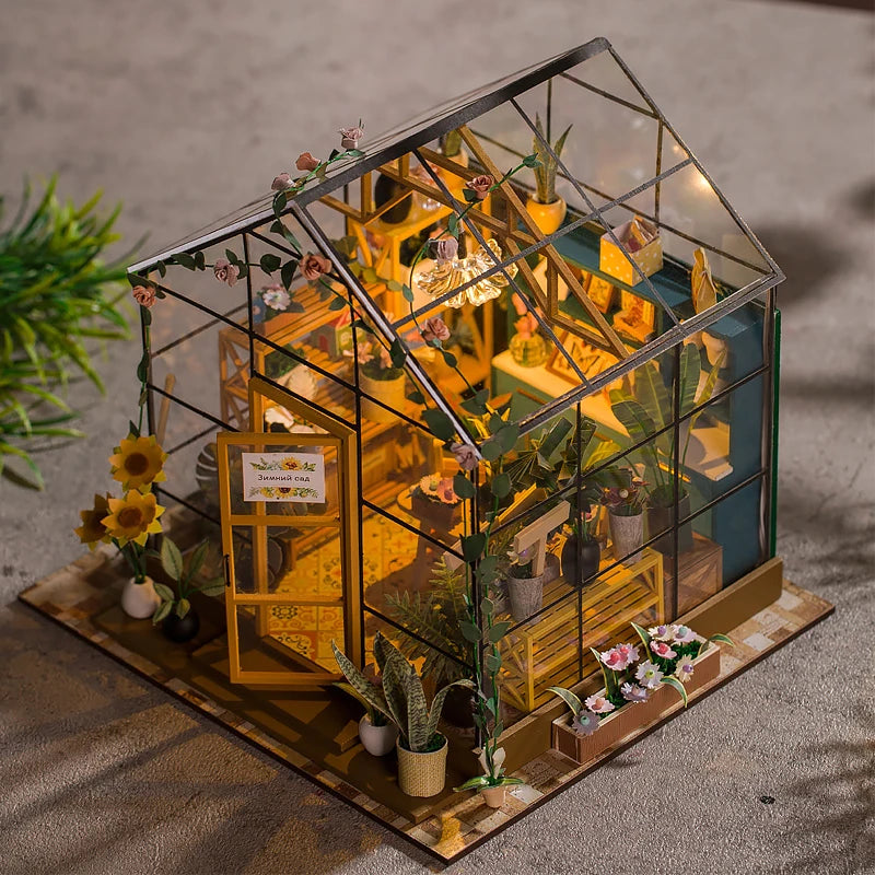 DIY Flower House Dollhouse Kit with LED Lights - Wooden 3D Miniature Building Set | Handmade Craft Model for Adults & Teens 14+ | Creative Assembly Toy